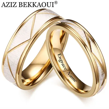 

AZIZ BEKKAOUI Engrave Name Romantic Wedding Rings For Lover Fashion Stainless Steel Couple Rings For Engagement Party Jewelry