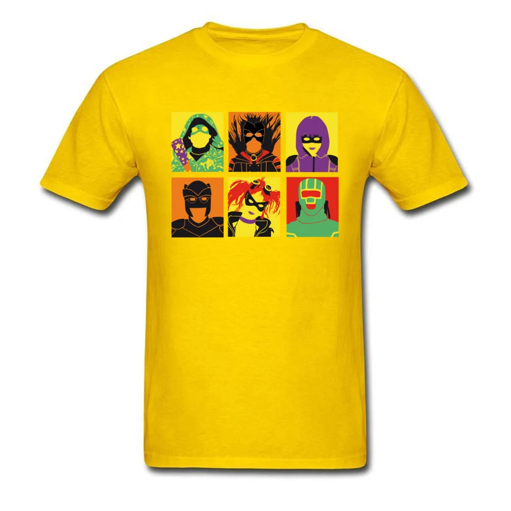 Faddish Kick Ass Pop Art Cool Short Sleeve Tshirts Mother Day O-Neck Pure Cotton T Shirt for Men Tee-Shirts Crazy Kick Ass Pop Art yellow