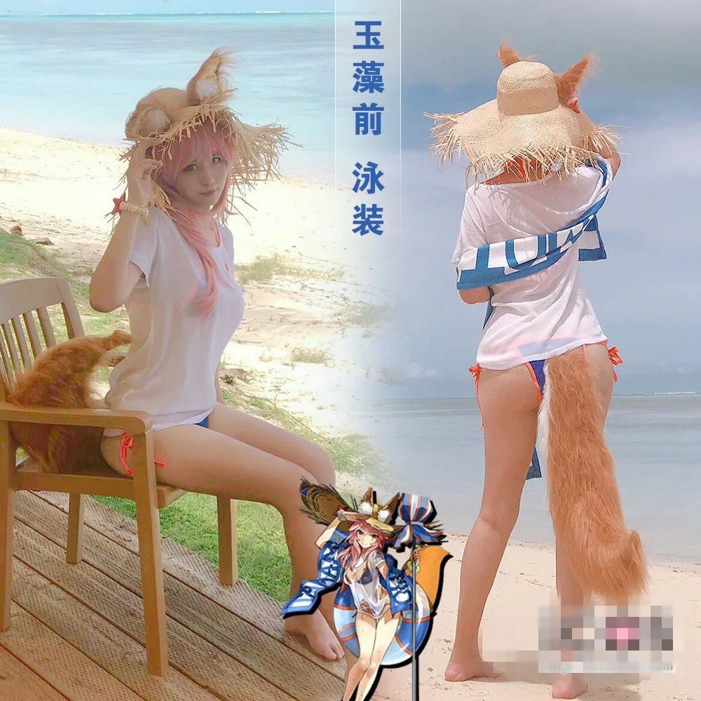 Tamamo no Mae Fate/Grand Order Косплей Костюм для косплея Tamamo no Mae купальный костюм mae купальный костюм летний банники шляпа уши хвост