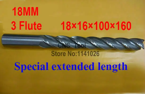 

Free shipping 1pcs 18mm 3 Flute HSS & Special extended length Aluminium End Mill Cutter CNC Bit Milling Machinery Cutting tools