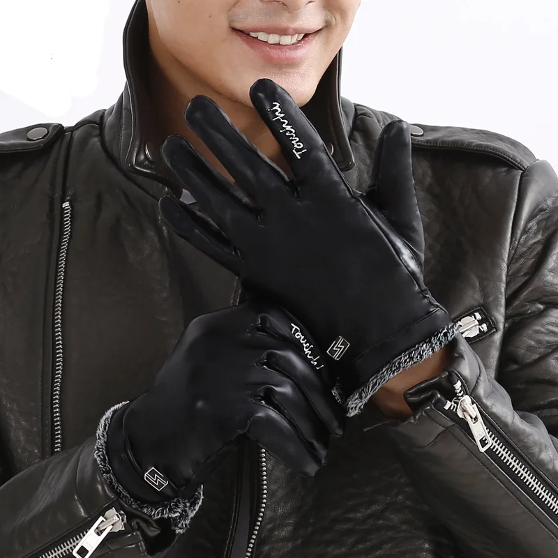 New thickening lining warm leather gloves for men and women JXJin Men