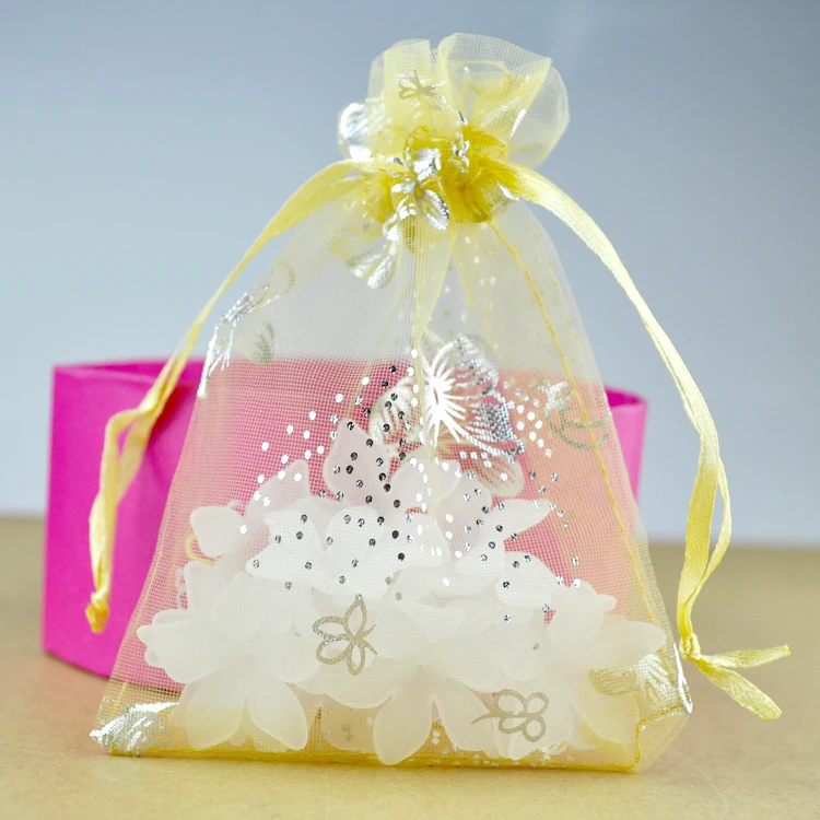 Hotsale 100pcs/lot 7x9cm Gold Organza Gift Bags Drawable Small