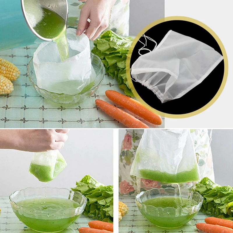 

15x20cm Kitchen Accessories Practical Food Nut Milk Tea Fruit Juice Coffee Wine Nylon Mesh Net Strain Herb Liquid Filter Bag