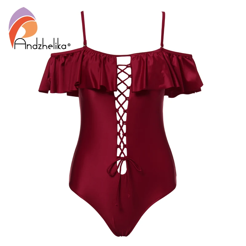 Andzhelika bikini 2018 женский купальник монокини с открытыми плечами и шнуровкой|monokini bathing