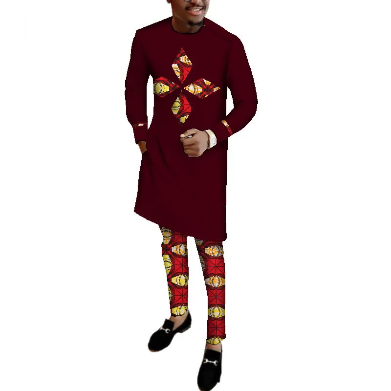 African-Clothes-for-Men-Long-Sleeve-Shirt-and-Pants-Set-Bazin-Riche-African-Print-Patchwork(13)