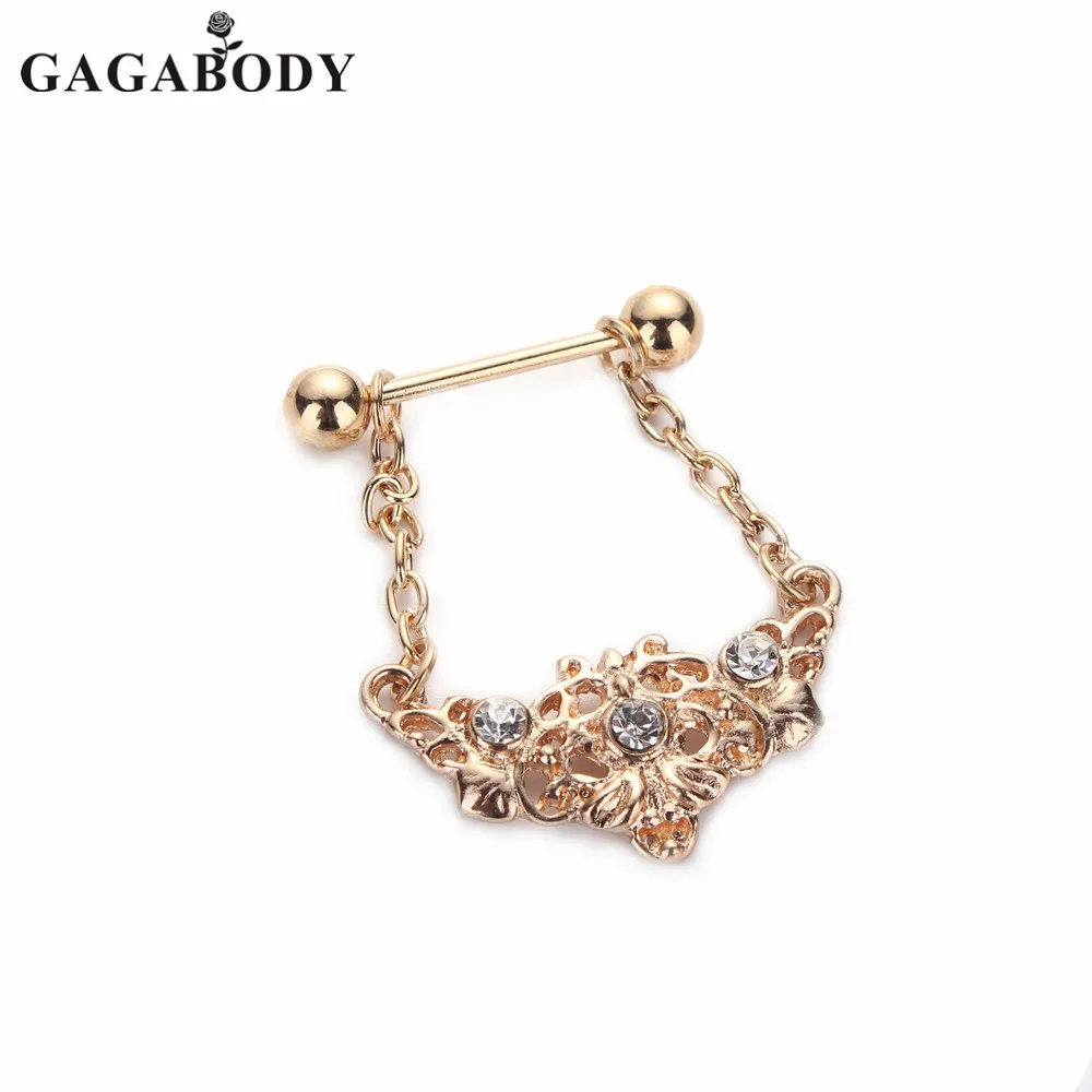 2016 New Arrival 1 Pair Gold Color 14G 316L Surgical Steel Nipple Rings