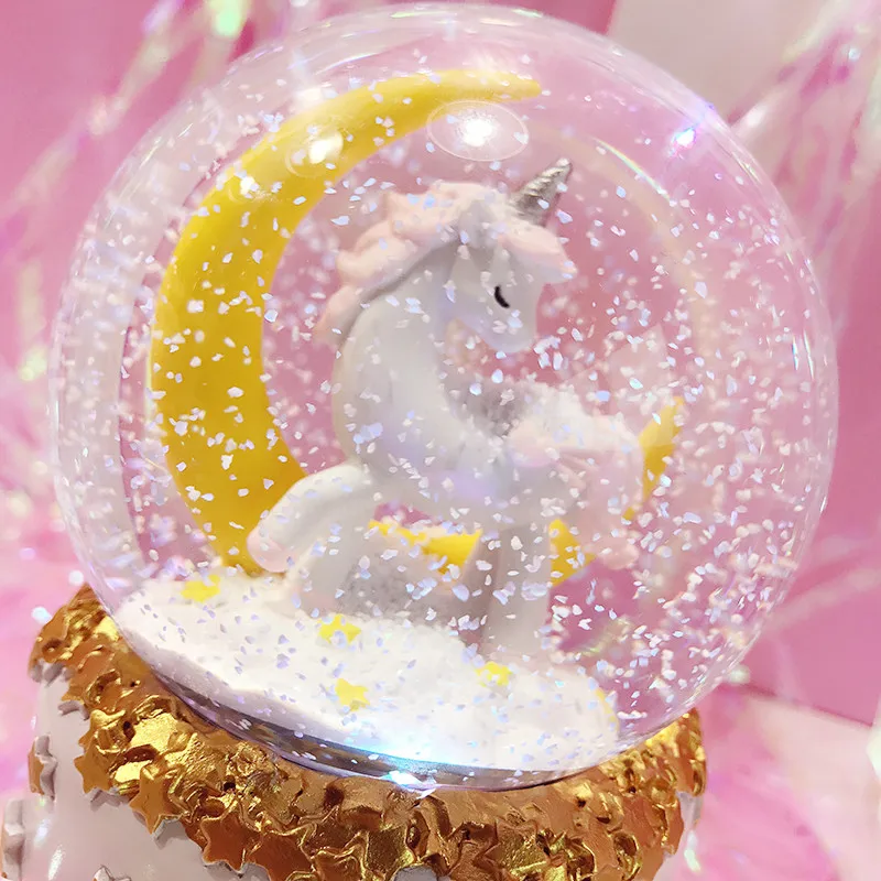 12,5 cm unicornio cristal nieve globos caja de música vidrio hogar cafetería decoración Navidad cumpleaños boda San Valentín regalo