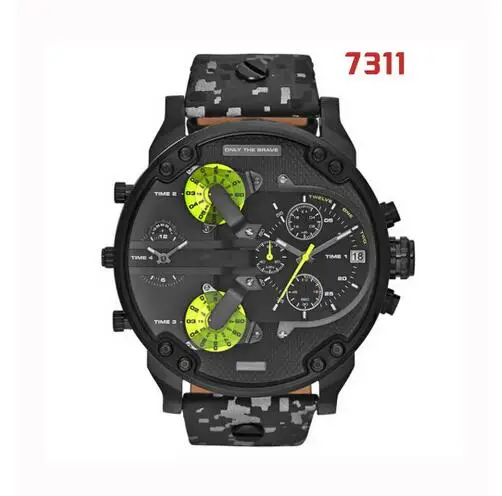 Billige Marke Rot Luxus Große Leder Uhr Männer Dual Time Display Quarz Armbanduhr mit Edelstahl Band Quarz Armbanduhren