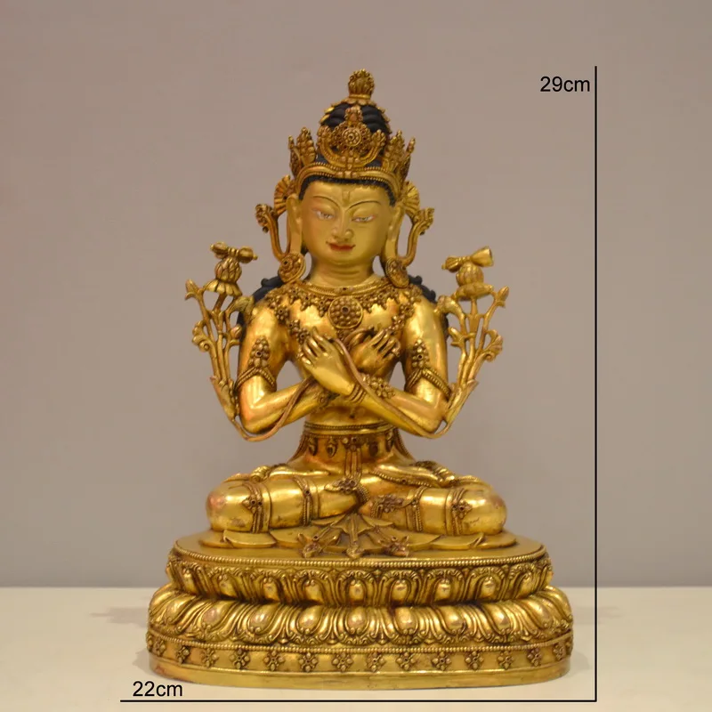 

Tibet old Buddha statue King Kong Sayong copper enamel gold antique collection hand-made