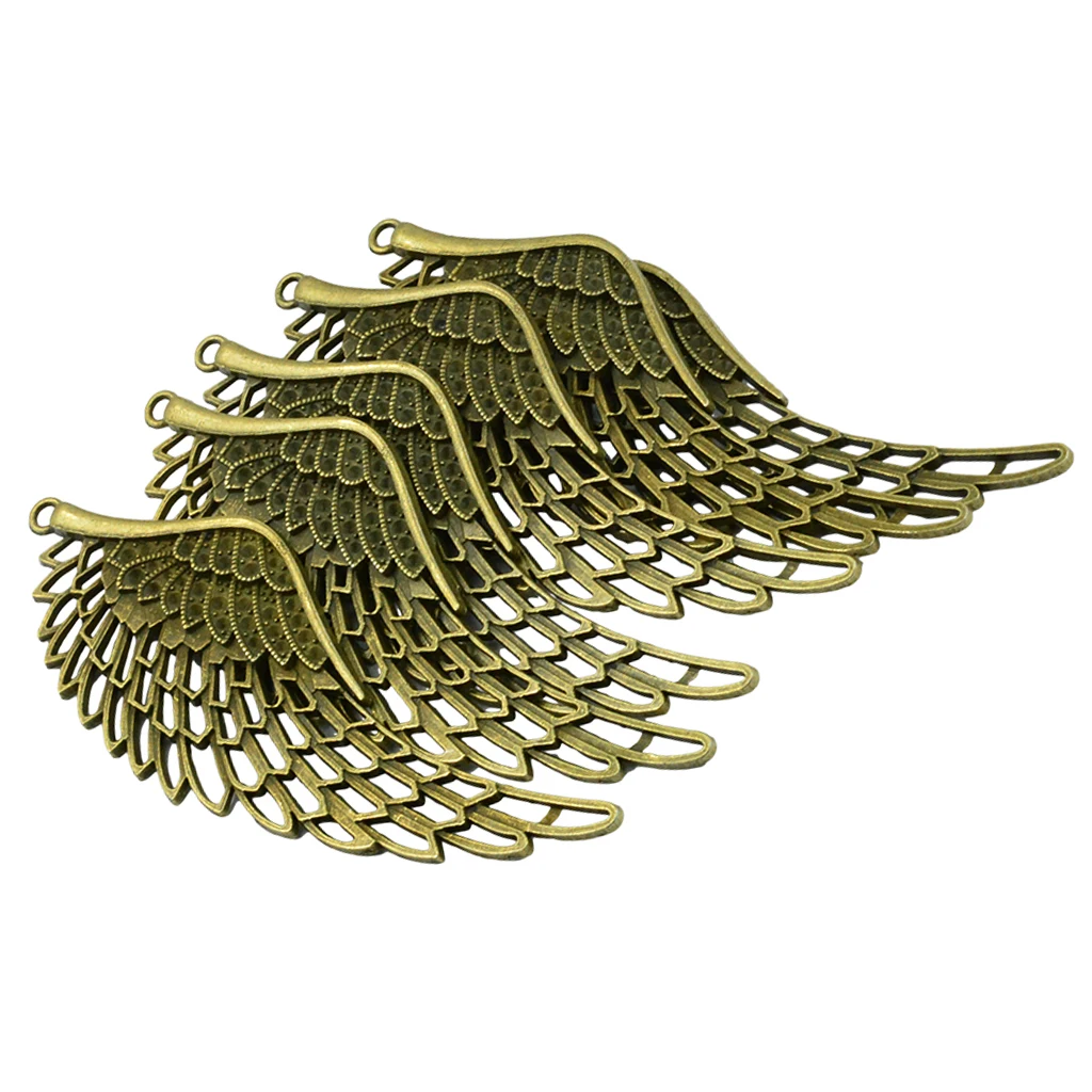 6 Pieces Antique Bronze Large Hollow Filigree Angel Wing Necklace Pendant Handmade Crafts
