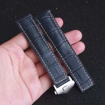 

Blue Genuine Leather Watchbands Waterproof Calfskin 20mm 22mm 24mm Watch Straps Silver Buckle Bracelet Watch Band