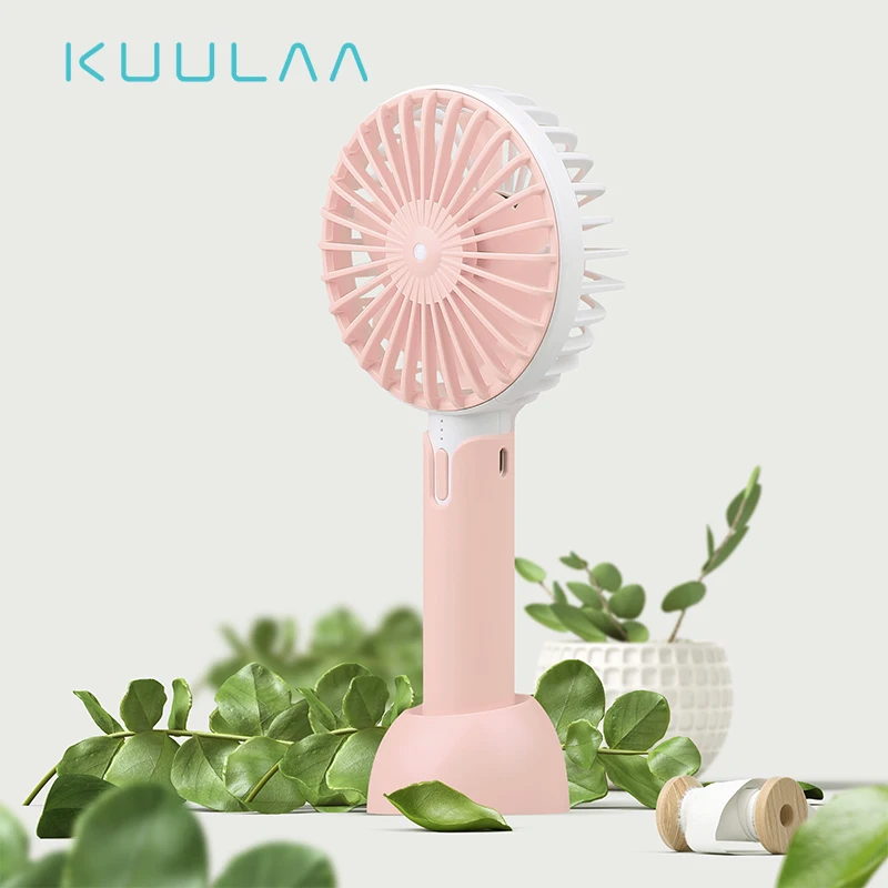 

KUULAA Protable Handheld Fan 3-Speed Mini USB Rechargeable Fan with 1200mAh Powerbank Battery Quiet Desktop Personal Cooling Fan