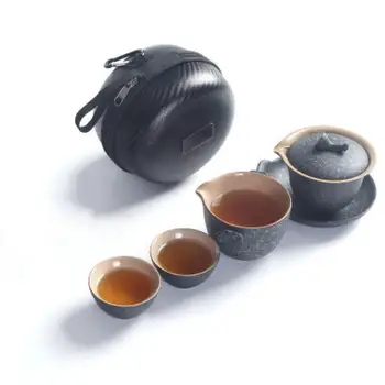 

Durable Kung Fu Teapot Ceramics Travel Tea Set Handmade Pattern Teapot Teacup Gaiwan Tureen Tea Ceremony For Women Men Drinkware