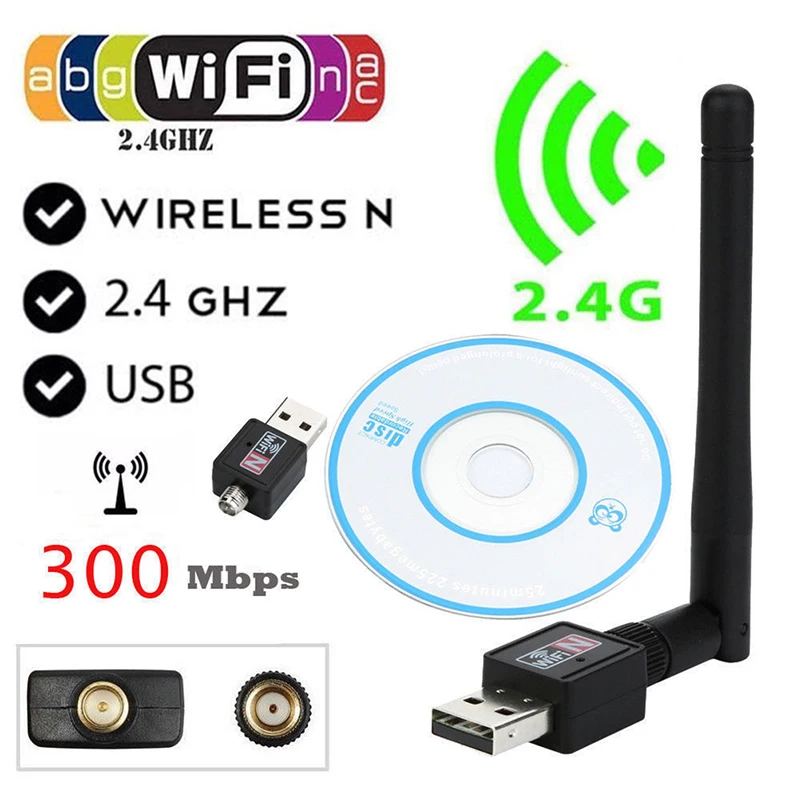 300Mbps USB Wifi Adapter USB 2.0 Wifi Router Wireless Adapter Network LAN Card with 802.11n Antenna for Laptop Computer