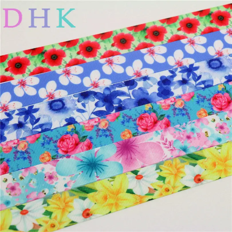 

DHK 7/8'' Free Shipping Flowers Printed Grosgrain Ribbon Accessory Material Headwear DIY Decoration 22mm S758