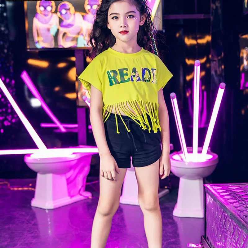 

NEW! Children Jazz Dance Performance Costume Girls Hip Hop Modern Street Dancing Clothes Cheerleader Orange Costume Kids DWY1881