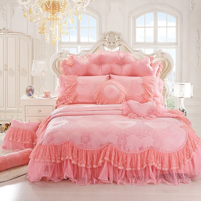 Free Shipping wholesale cotton&lace 4pcs bedding set without filling