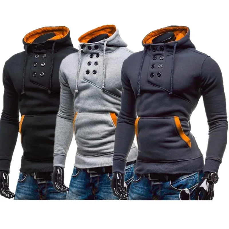 

ZOGAA 2019 Hot Sale Double Breasted Sweatshirt Men Causal Solid Hooded Streetwear Wide-waisted Hoodie Men