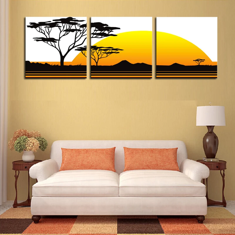 Unframed 3 Panels Abstract Canvas Oil Wall Art Painting Black Trees Home Decorative Cheap Art 