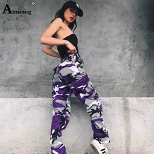 дешево! Мода Камуфляж Печатный Высокая Талия Уличная Комбинезон Boyfriend Джинсовые Брюки Карманные 2019