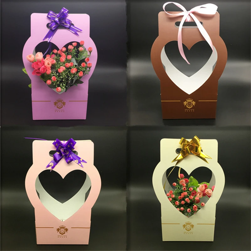 

5pcs Color Flower Kraft Paper Boxes Bucket Florist Packaging Box Party Gift Packing Cardboard (no silk ribbon )