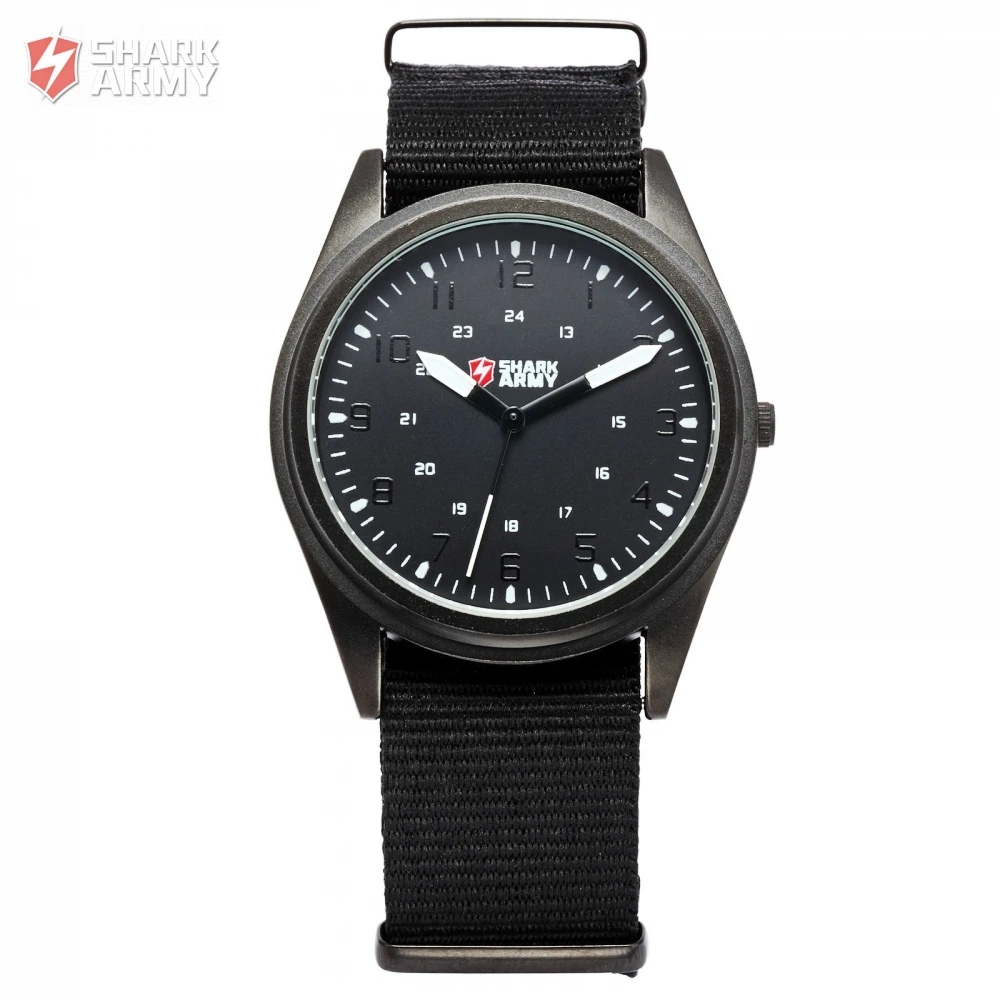 SHARK ARMY Black Steel Ultra Thin Case Luminous Men Nylon Fabric Band Quartz Wrist Watch Military Relogio Masculino Gift /SAW036