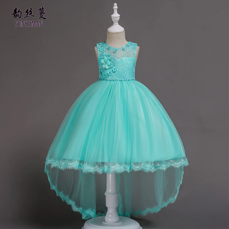 

Elegant Kids Dresses for Girls 1 - 8 10 12 14 Year Flower Embroidery Pearls Party Tail Dress Girl Evening Princess Clothes 1A37A