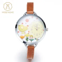 2016 miss keke 3d argile mignon mini monde fleur jaune de poulet oiseau montres fille enfants enfants quartz en cuir montres 821