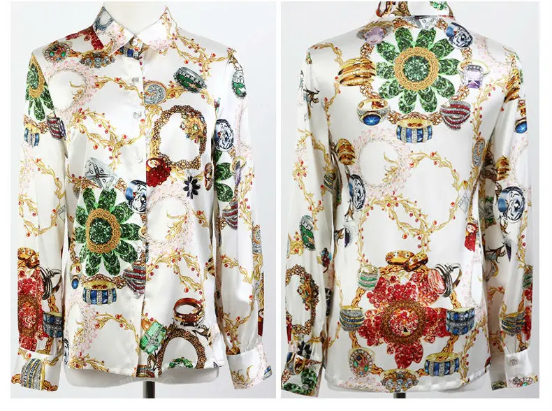 Женская блуза из чистого шелка тутового шелкопряда с длинным рукавом, брендовая, с принтом, атласная, женская, офисная, женская, стрейчевая, плюс размер, новинка, рубашка