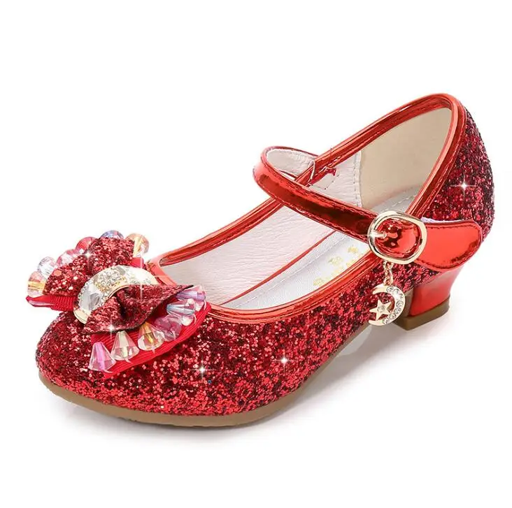 Обувь на высоком каблуке для девочек; Новинка; весенняя обувь с блестками; обувь принцессы для маленьких девочек; обувь с бантом для выступлений; цвет красный, фиолетовый - Цвет: picture color