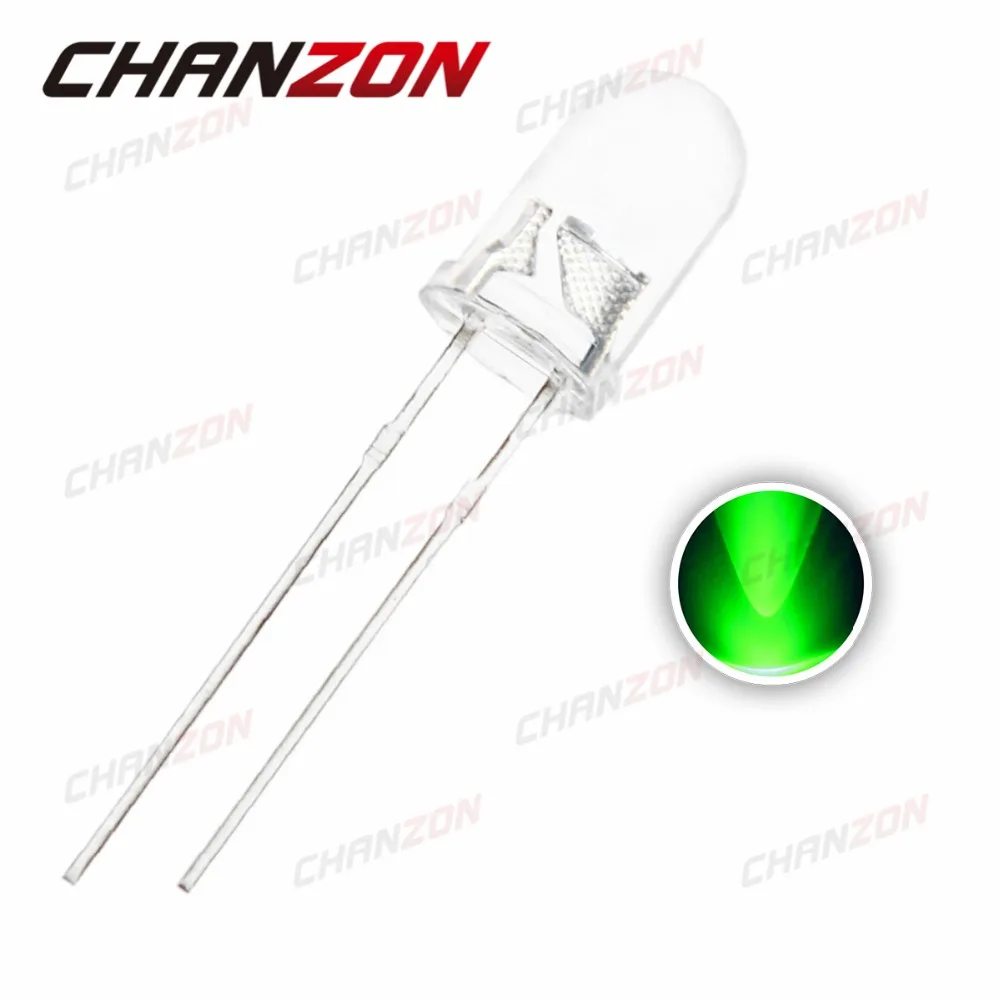 

100pcs Water Clear 5mm Green LED Diode Round Ultra Bright Transparent Through Hole 20mA 3V 5 mm LED Light Emitting Diode Lamp
