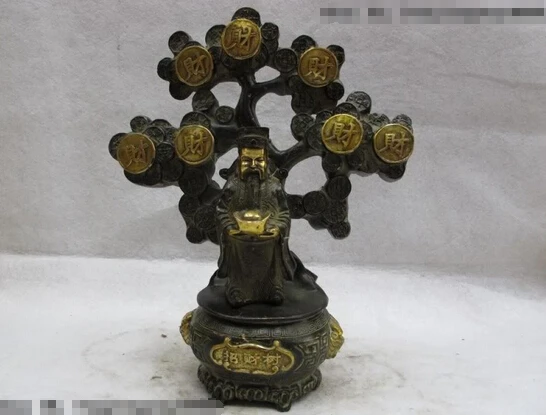 

Collectible bronze lion statue S0212 China Folk Classic Bronze Copper Gilt Feng Shui God of wealth mammon Money tree (B0413)