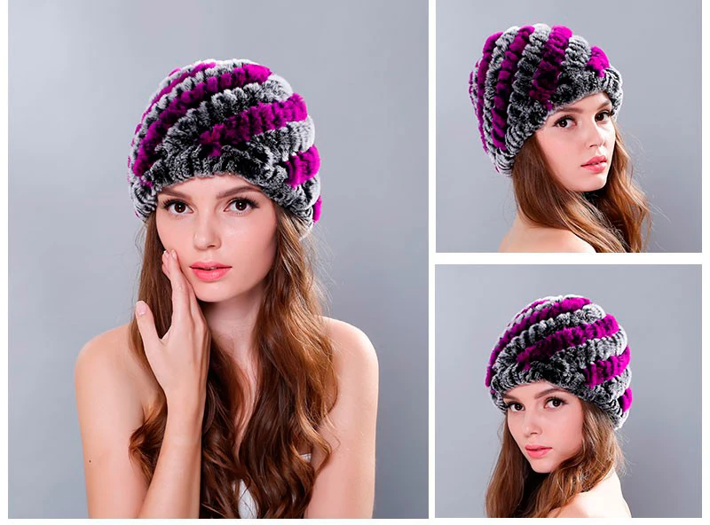 Высококачественные новые зимние Для женщин Hat geauine с мехом кролика шапка двойной слой Для женщин Вязание Шапки шапочки меховые шапки для Для женщин