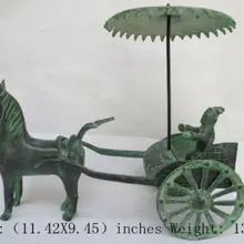 Изысканный китайский классический бронзовый антикварная коллекция лошадь-нарисованная статуя вагона