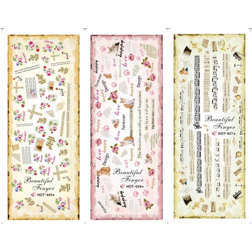 

3 PACKS / LOT MOSAIC FLOWER SHEET MUSIC NAIL TATTOOS STICKER WATER TRANSFER DECAL NAIL ART HOT025-027