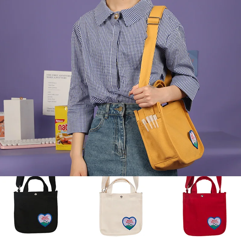 

New embroidery fashion canvas bag small slant Sling single-shoulder bag woman smart simple casual hand bags