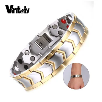 

Vinterly Magnetic Bracelet Men Gold-color Stainless Steel Chain Link Bracelet Mens Charms Bracelet for Men 2018 Dropshipping