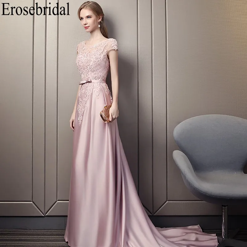 Женское сатиновое платье Erosebridal длинное вечернее с коротким шлейфом и корсетом