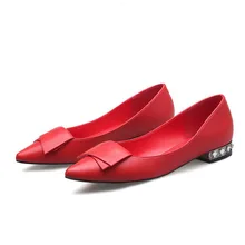 Новинка весна-осень г. Европейская обувь на низком каблуке и плоской подошве,, модная женская обувь с острым носком и бантом, украшенная стразами