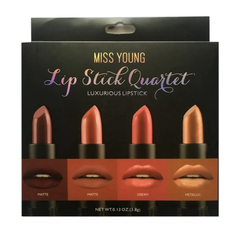

Missyoung Women Fashion 4Pcs Lipstick Matt Waterproof Long Lasting Lip Cosmetic Beauty Makeup Set Easy To Wear Natural