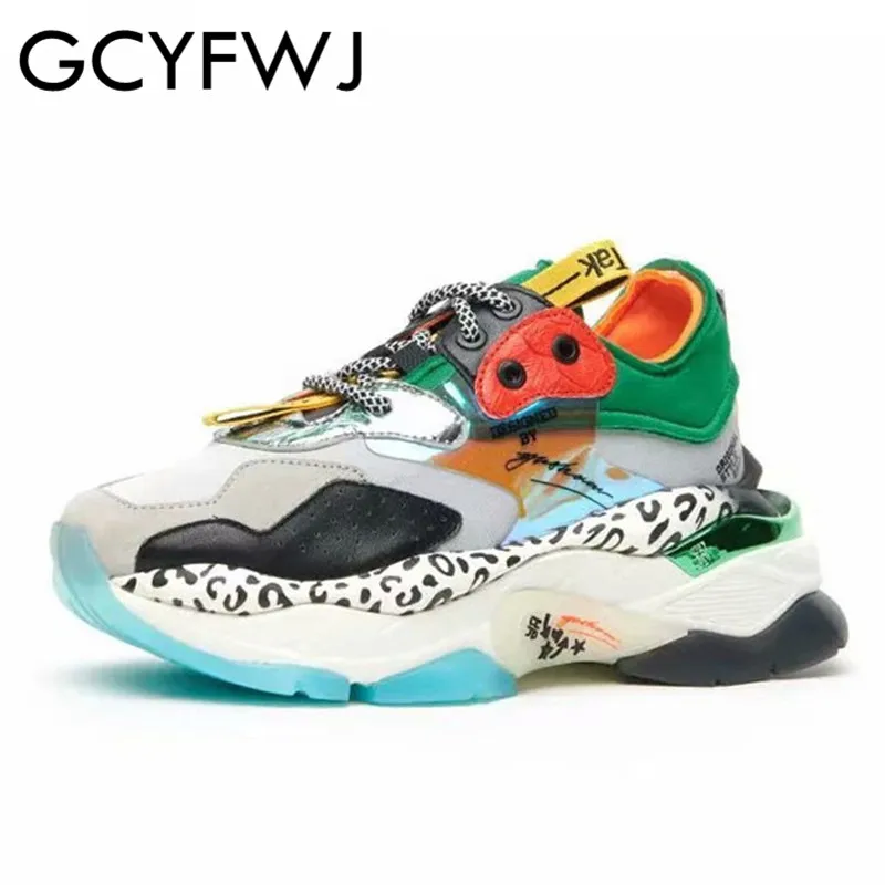 

GCYFWJ New Platform Sneakers Female Fashion Leather Leopard Dad Shoes Women High Quality Multicolor Patchwork Casual Sneakers