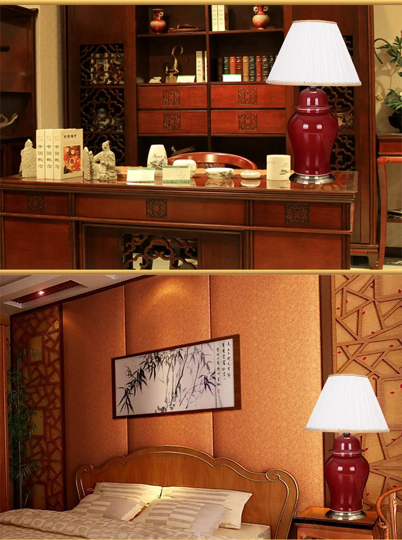 Red China Antique Living Room Vintage Table Lamp Porcelain Ceramic Table Lamp wedding decoration study table lamp (5)