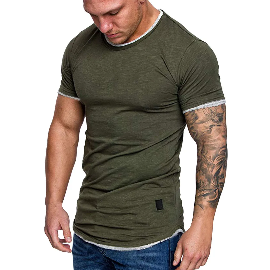 

t shirt men 2019 Fashion Casual Letter Solid Color Splice Short Sleeve T-Shirt 3 color t-shirt camiseta masculina
