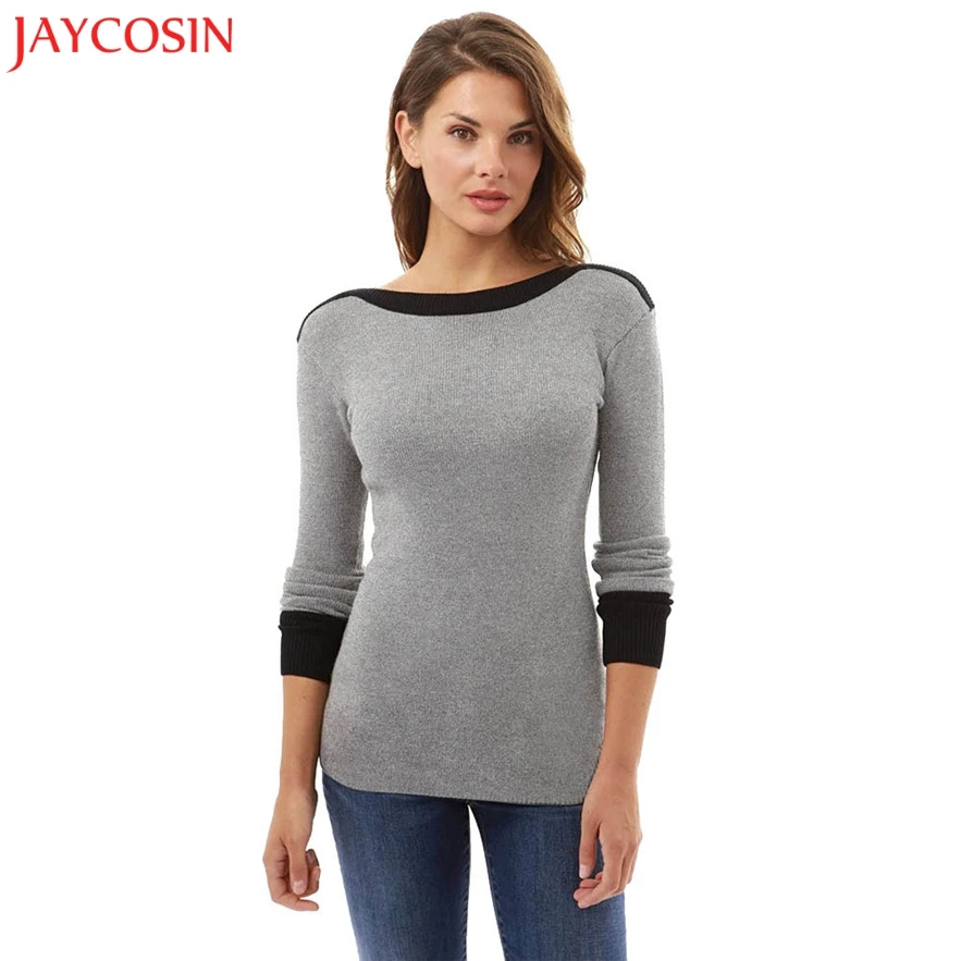 

JAYCOSIN 2017 Autumn New O-neck Fight Fashion Knitting Stitching Color Winter Sweater Women pulover feminino 30%