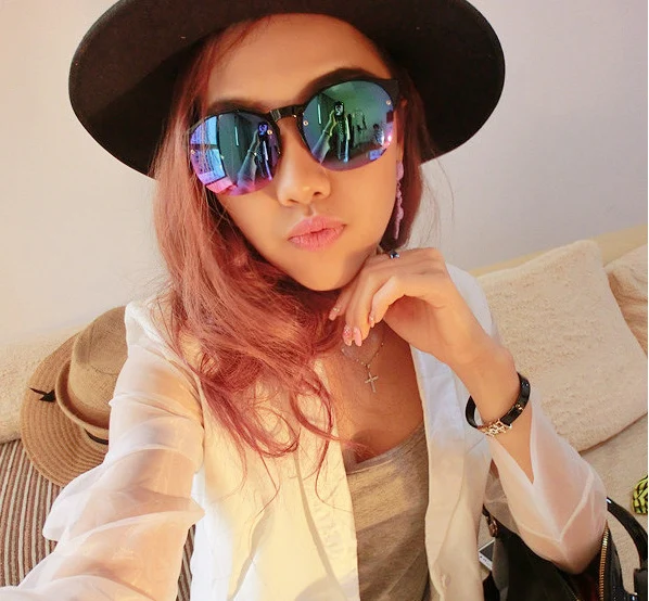 

2015 Super Cool Colorful Reflective Lenses Sunglassess Unisex Fashion Round Sunglasses GL-5220
