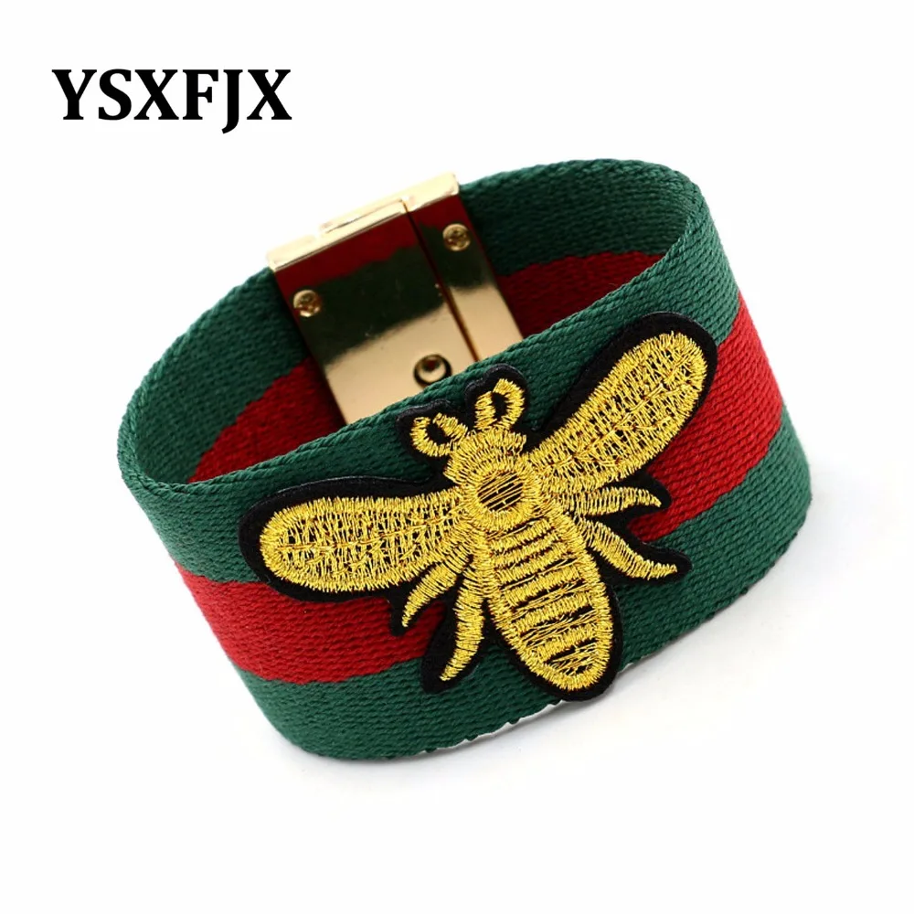 

YSXFJX Cotton Ribbon Bee Bracelet Female Bangle Europe and America Exaggerated Wild personality Metal bracelet Fashion Wild