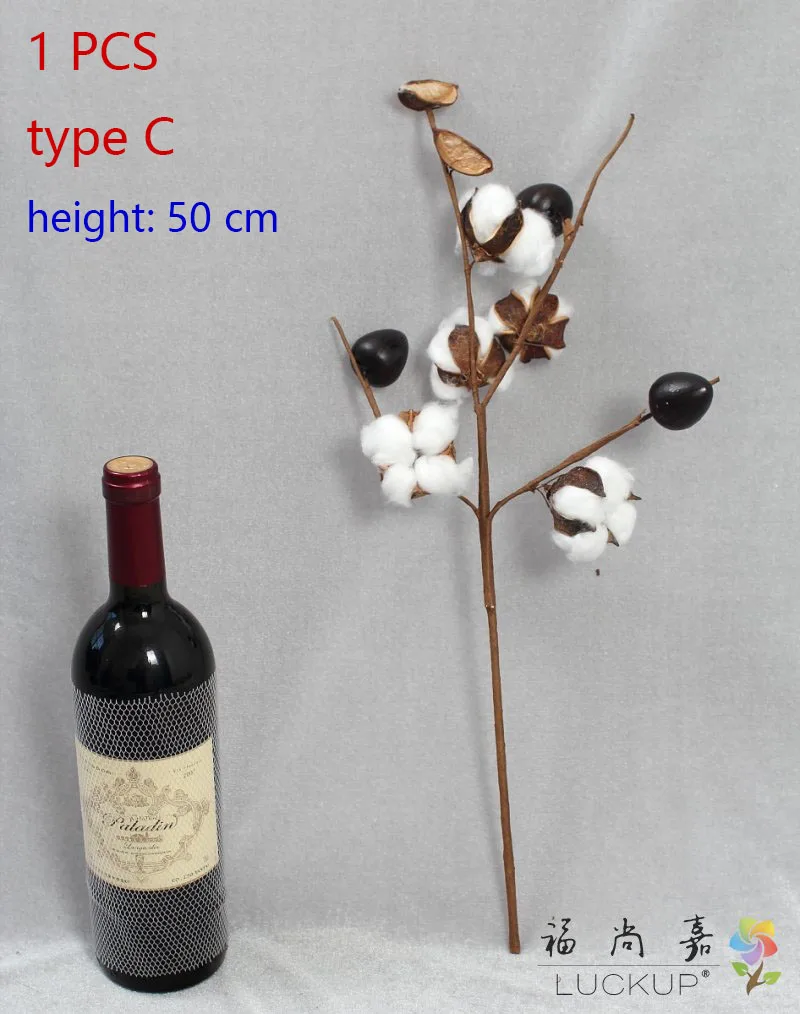 1 шт. Натуральные сушеные цветы ветка хлопка с металлической проволокой украшение стола для дома подарок на фестиваль F522 - Цвет: type C