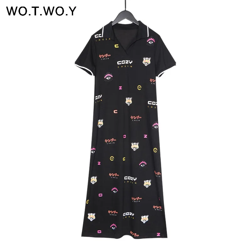 WOTWOY 2020 с летним принтом длинное платье для женщин Большие размеры поло Стиль