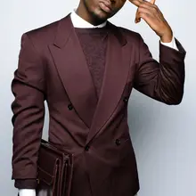 Индивидуальный заказ бордовый Блейзер двубортный мужской свадебный Выпускной костюмы для званого обеда 2 шт. смокинги жениха terno masculino