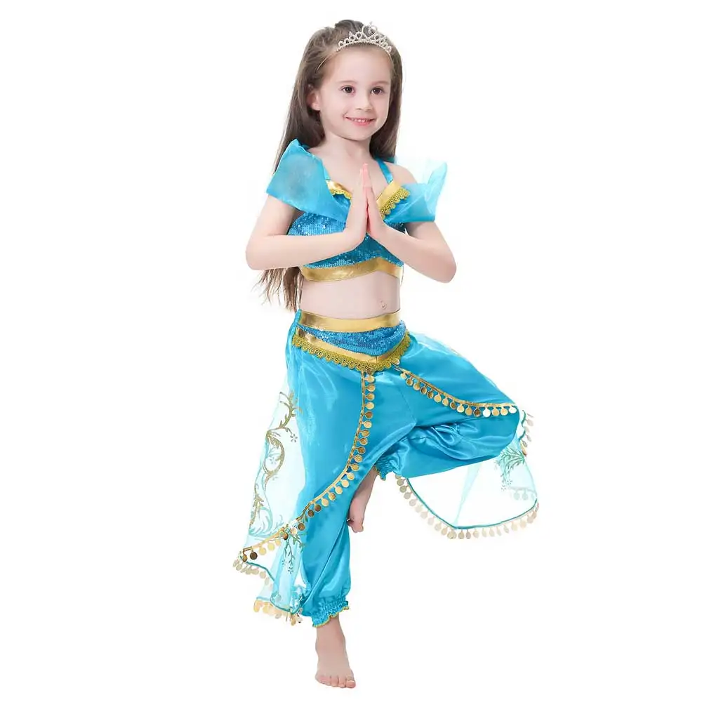 Принцесса Жасмин для девочек костюмы для детей Хэллоуин Аладдин лампа Косплей вечерние индийская принцесса танцевальный костюм